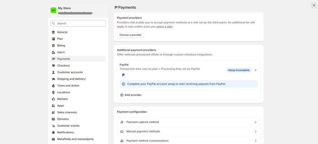 setup Shopify payments