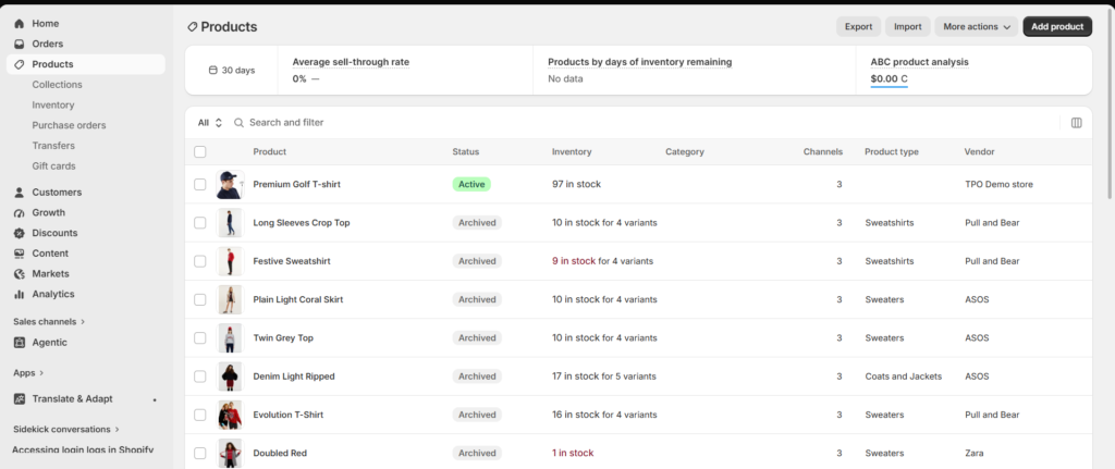 adding products to shopify store