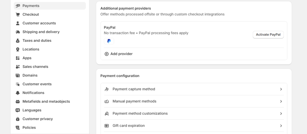 Shopify payments setup