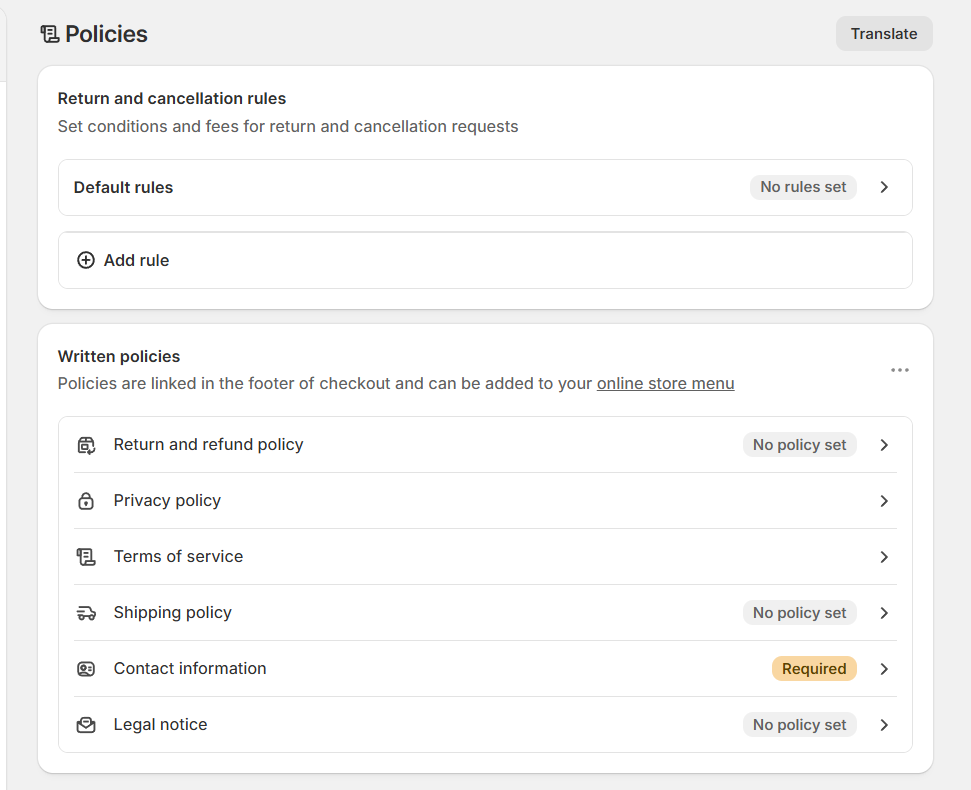 Setup policies on your Shopify store